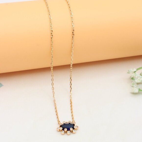 Rose Gold Necklace with Blue Stone Center & Adjustable Chain, XPNL0401 - Picture 6 of 12
